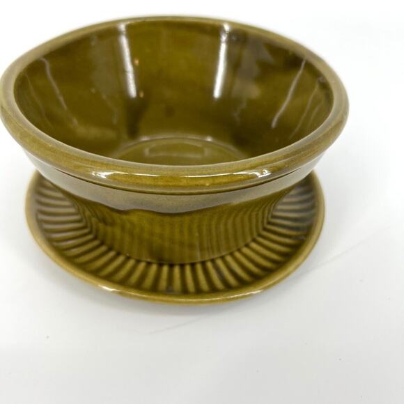 Monmouth Maple Leaf USA Pottery Green Bowl and Plate Platter Set - Picture 1 of 8